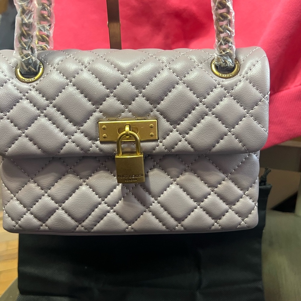 Kurt Geiger Quilted Brixton in Light Purple with Gold Accents NWT